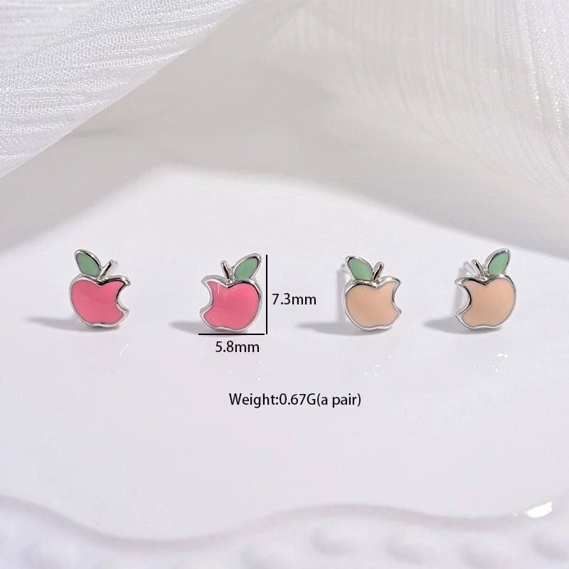 1 Pair 22K Gold Plated Rhodium Plated 925 Sterling Silver 925 Sterling Silver Earrings Peach Carrot Apple Ear Studs