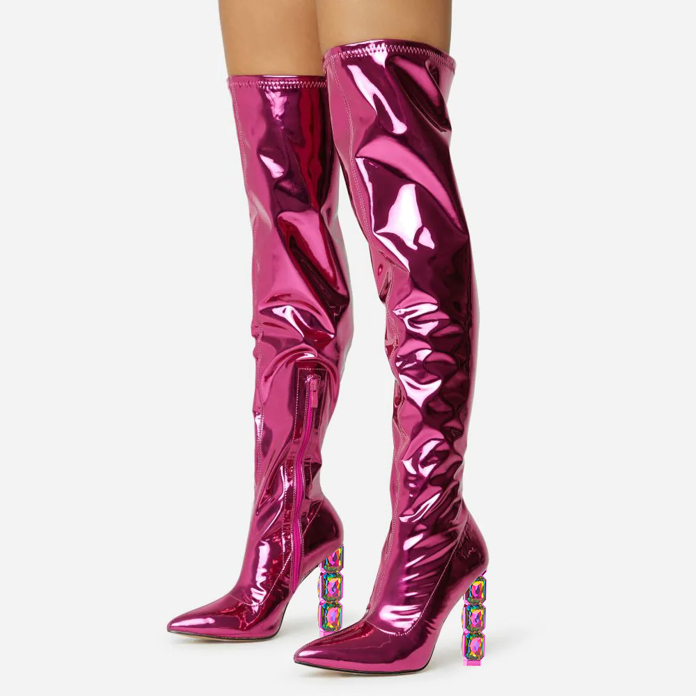 Pink boots Decorated heel Over The Knee Boots