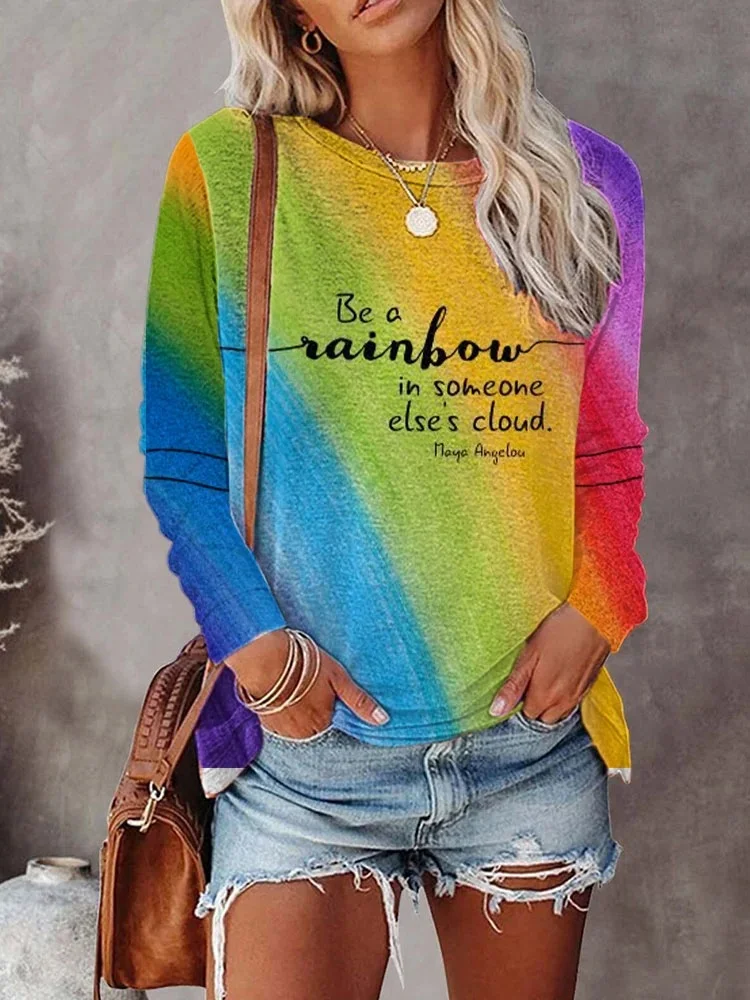 Women's Rainbow Stripes Long-Sleeved T-Shirt