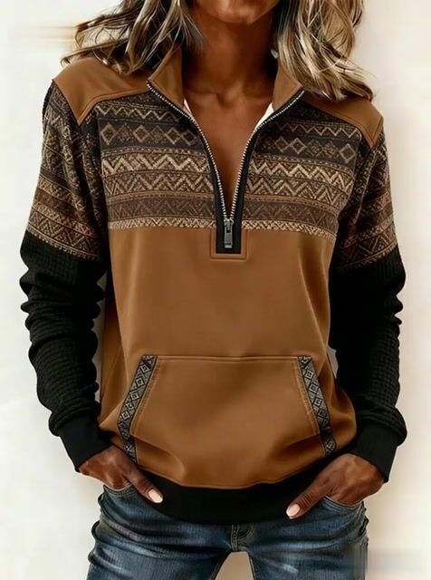 Women'S Casual Half-Zip Pullover Sweatshirt With Lotus Print 