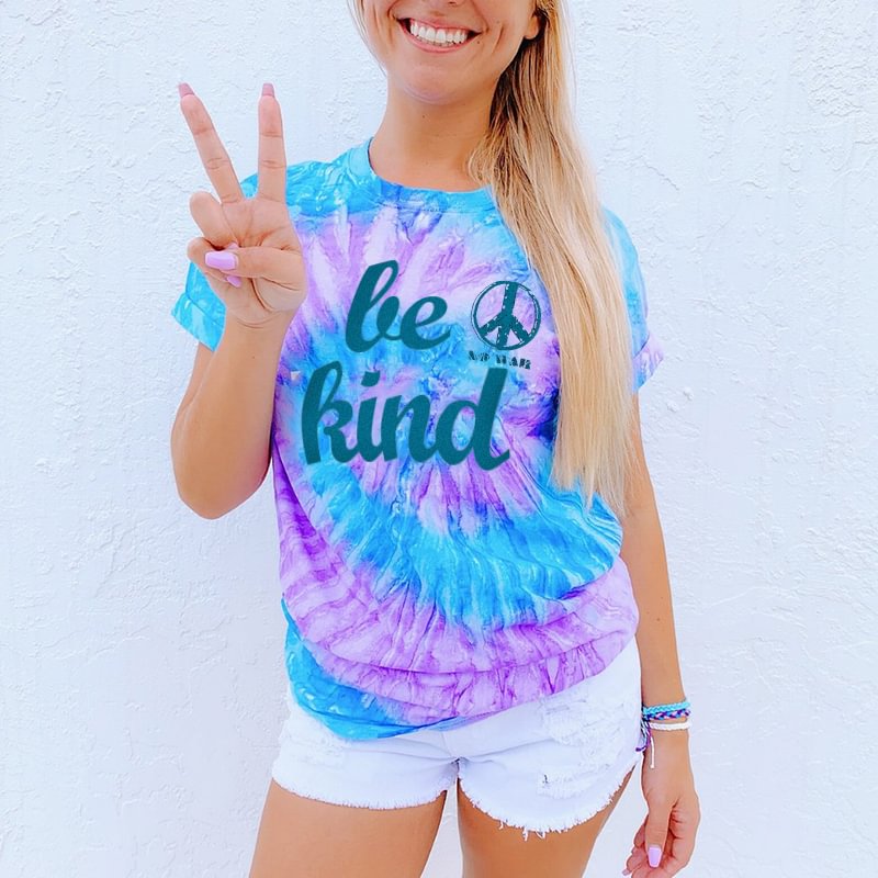 Round neck tie-dyed casual graphic T-shirt