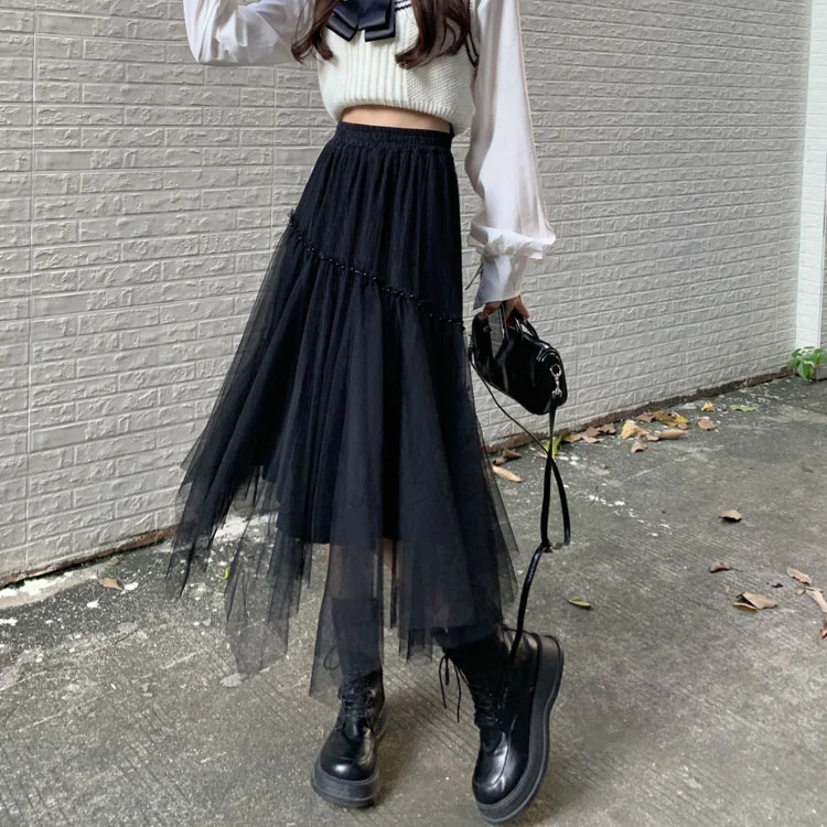 KOREAN MESH FAIRY MIDI SKIRT