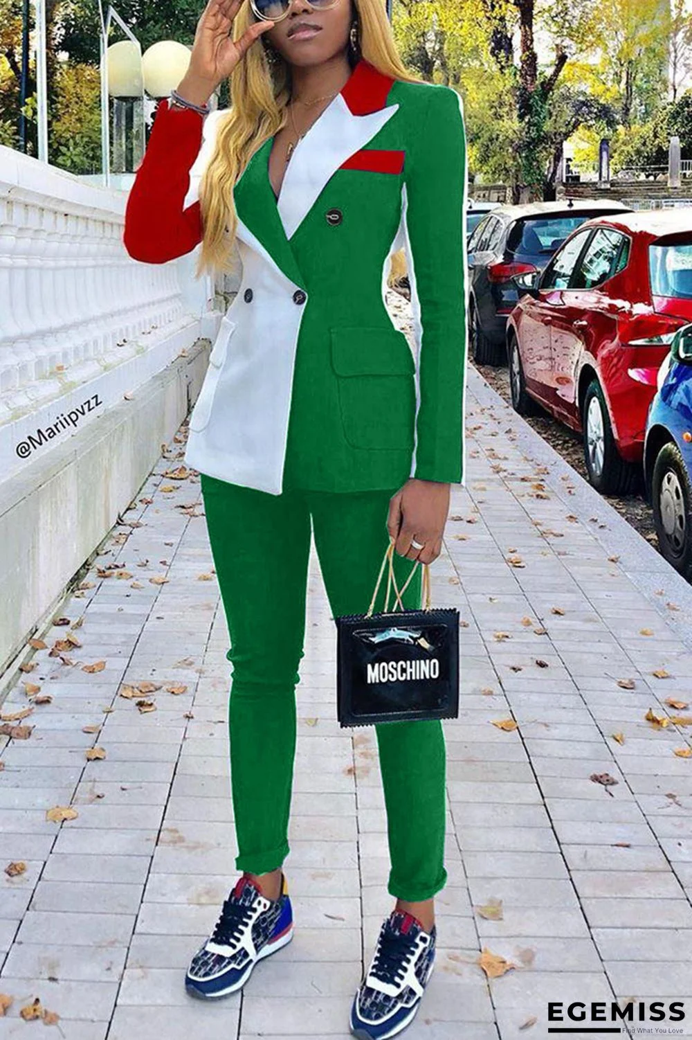 Green Celebrities Two Piece Suits Solid Patchwork Straight Long Sleeve | EGEMISS