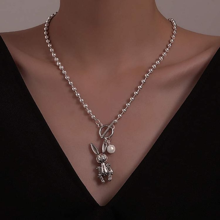 Pearl Bunny Titanium Steel Silver Necklace - Modakawa Modakawa