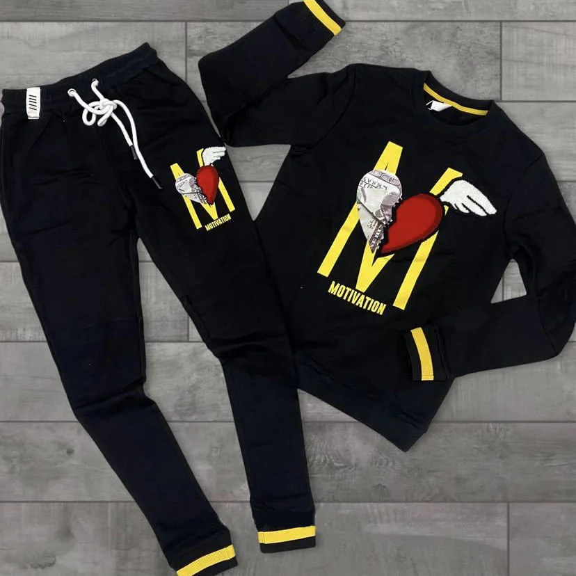 Personalized casual men's long-sleeved round neck sweatshirt suit