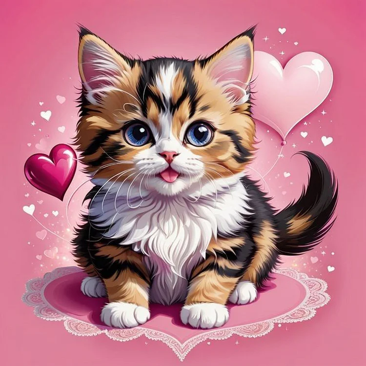 Valentines Day Heart Cat  - Full Round - Diamond Painting(30*30cm)