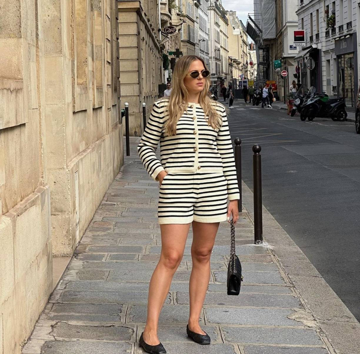 Ootddress Striped Knit 2 Piece-Set Shorts Women Fashion Zebra Printed Cardigan And High Waist Patchwork Shorts Sets Knitwear Outfits
