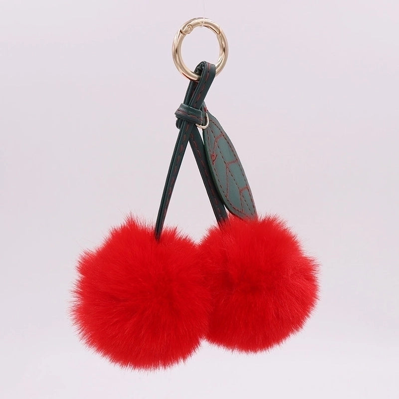 Beach Streetwear Cherry Imitate Rex Rabbit Fur Alloy Women’s Keychain