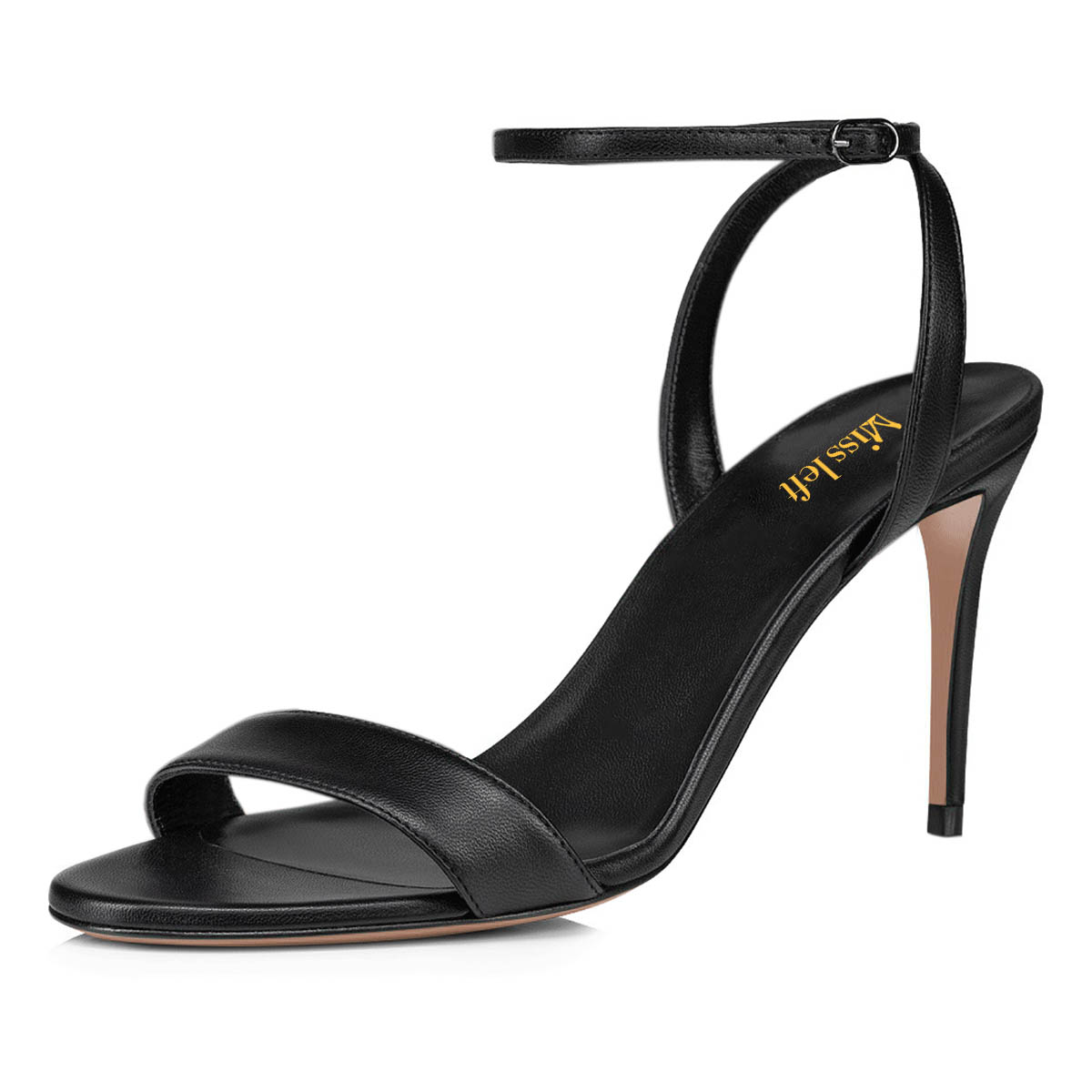 Buckle Ankle Strap Open Toe Stiletto Heel Black Sandals for Women Nicepairs