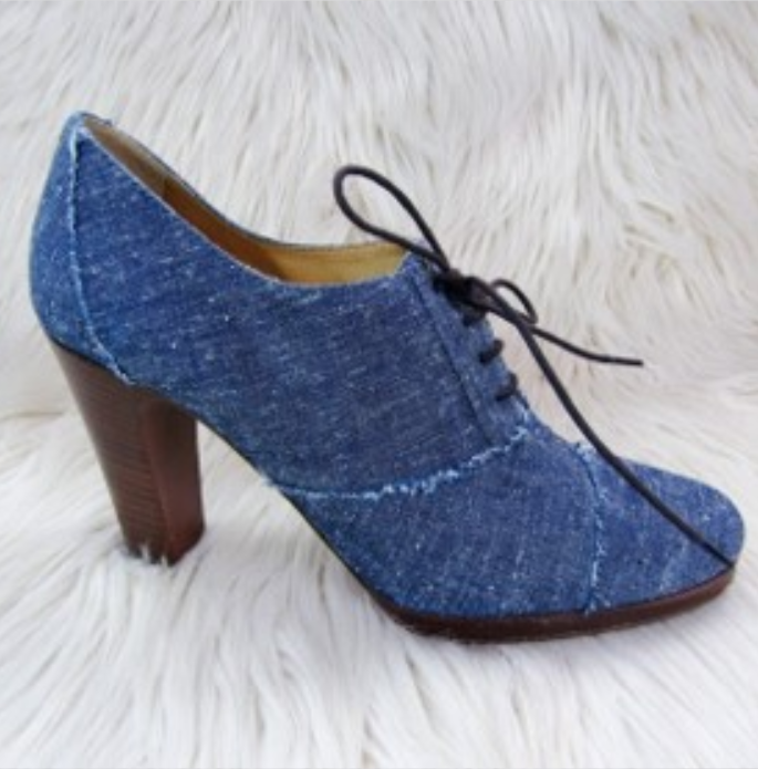Blue Denim Lace-up Chunky Heel Ankle Boots Vdcoo