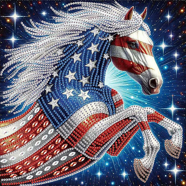 Independence Day Horse - Partial Drill - Special Diamond Painting(30*30cm)