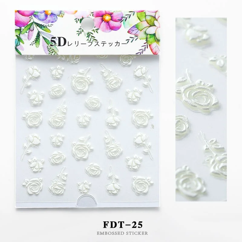 Nail Stickers Embossed 5D Elegant Flower Series Lace Designs Back Glue Nail Decals Tips For Beauty Salons-Nail Inspo