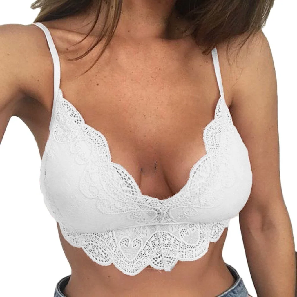 Plus Size Bra Top Women Underwear Sexy V-Neck Bralette Seamless Tube Top Floral Lace Camisole Bra Lingerie Comfortable S-3XL