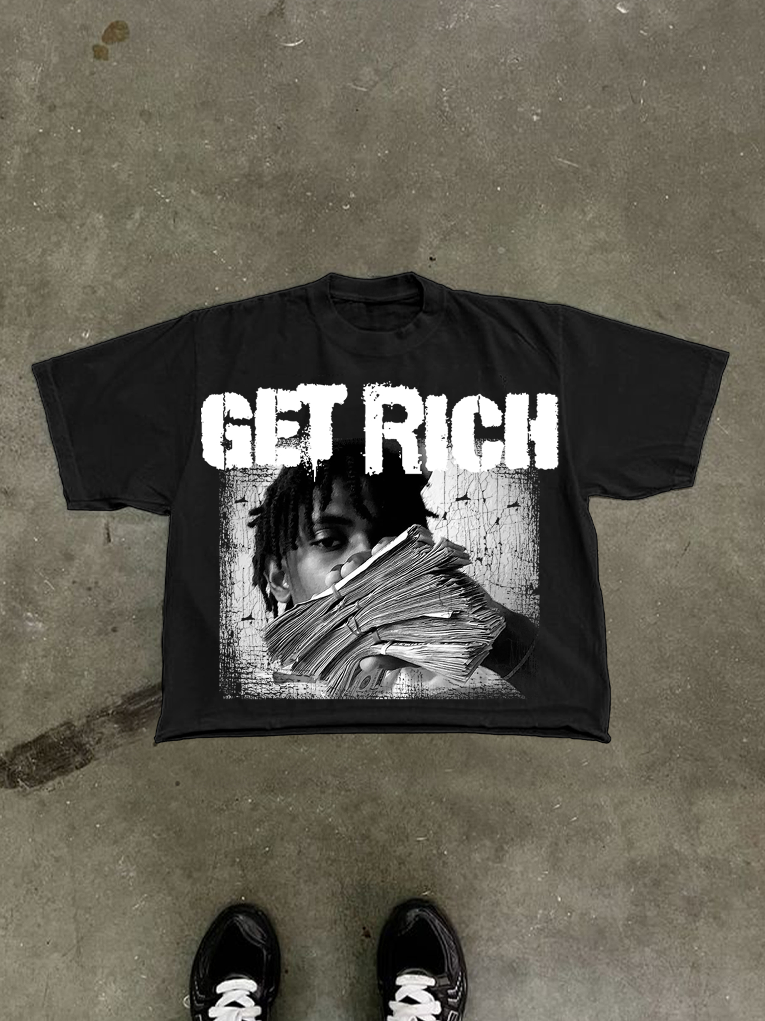 Get Rich Portrait Graphic Print Cropped T-shirt