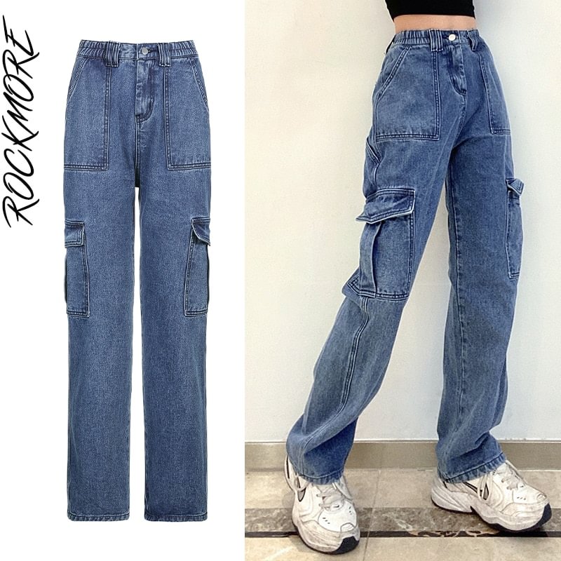 Toloer Rockmore High Waist Jeans Woman Wide Leg Denim Boyfriend Streetwear Clothing Cotton Fashion Harajuku Pocket Straight Cargo Pants