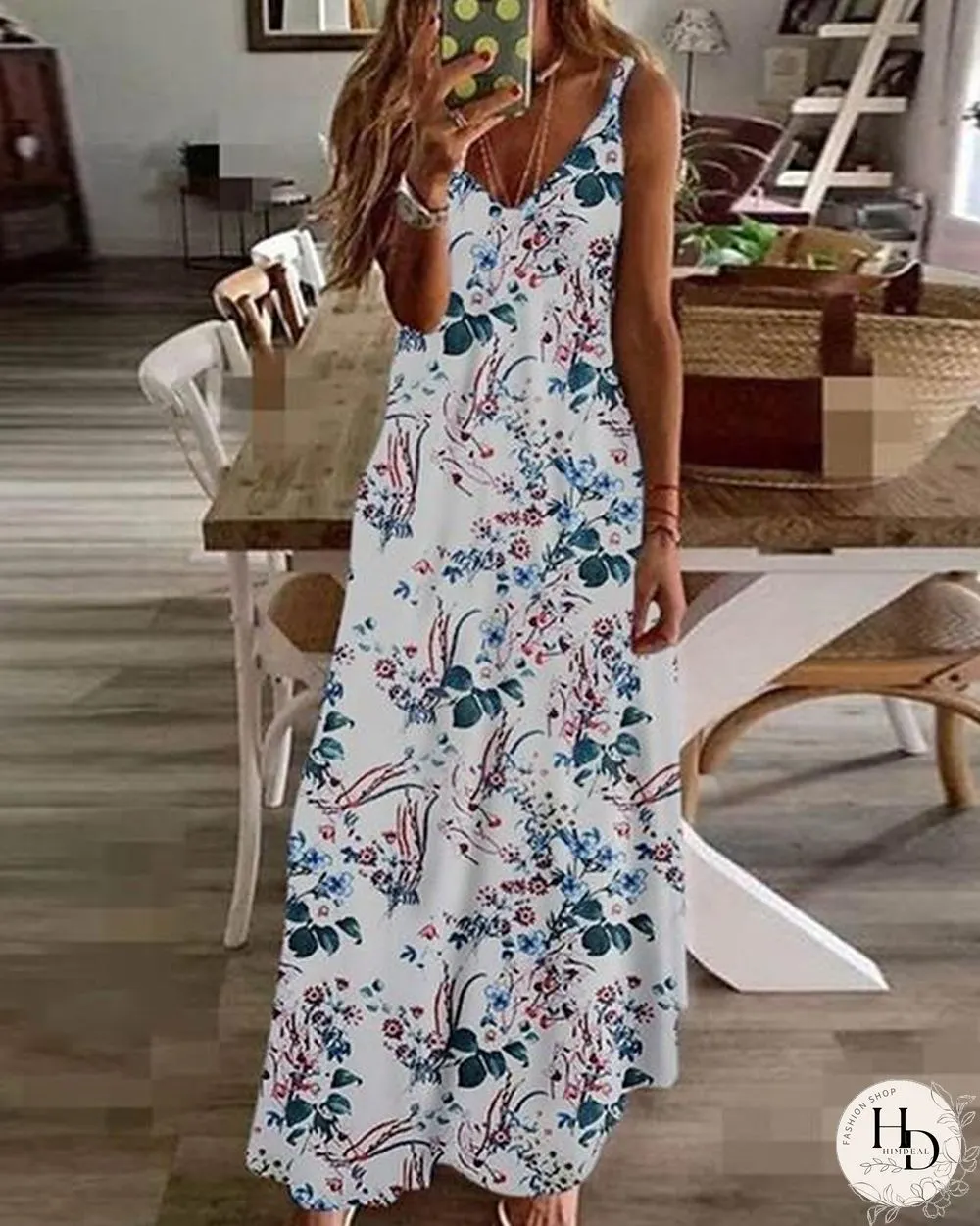 Maxi Long Sleeveless Floral Summer Dress