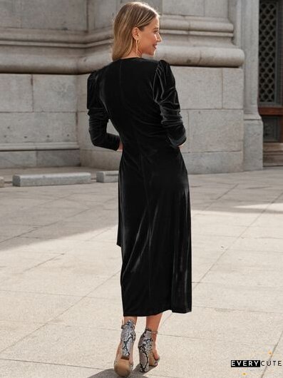 Surplice Puff Sleeve Midi Dress