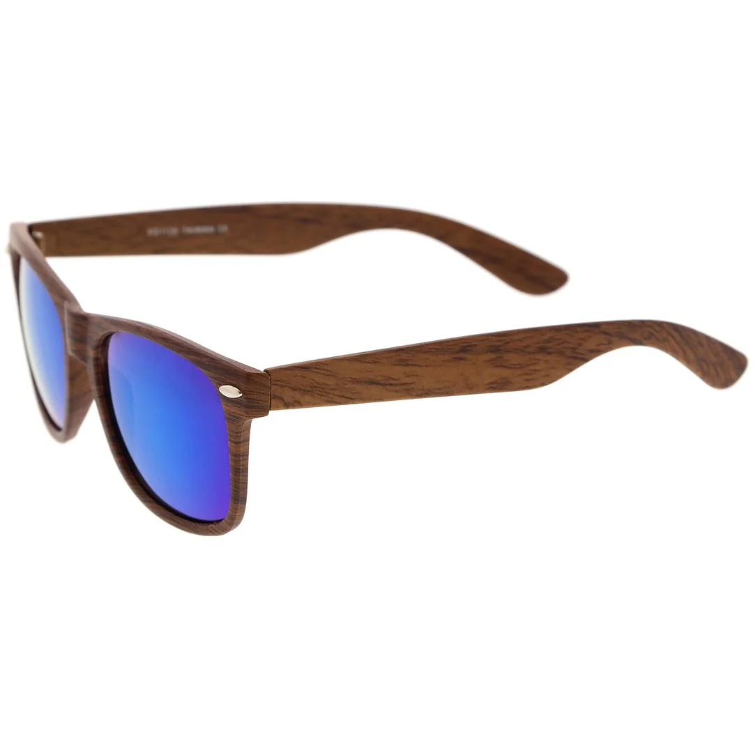 Classic Wood Printed Colored Mirror Square Lens Horn Rimmed glasses 54mm