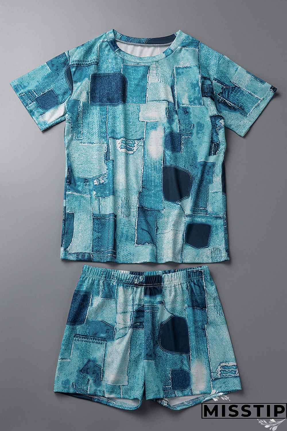 Apricot Casual Print Patchwork O Neck Short Sleeve Two Pieces