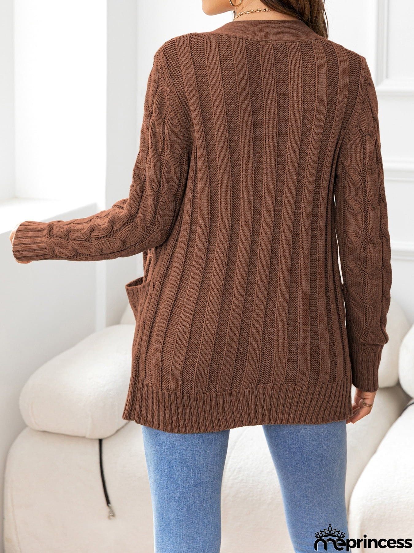 Button Down Cable-Knit Cardigan