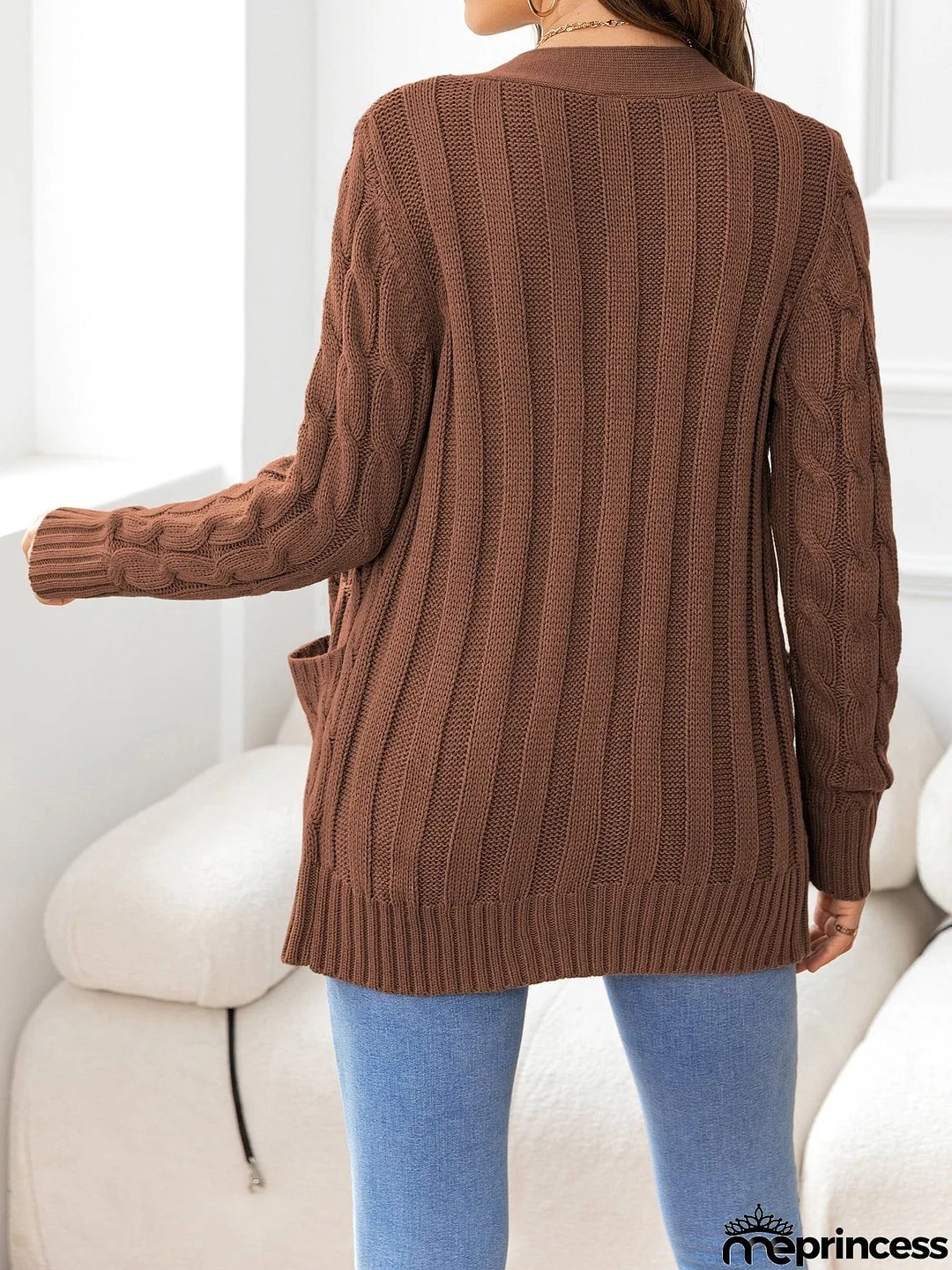 Button Down Cable-Knit Cardigan