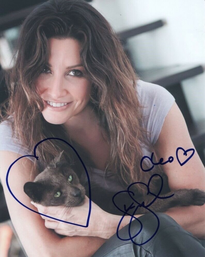 Gina gershon signed autographed w cleo the cat Photo Poster painting