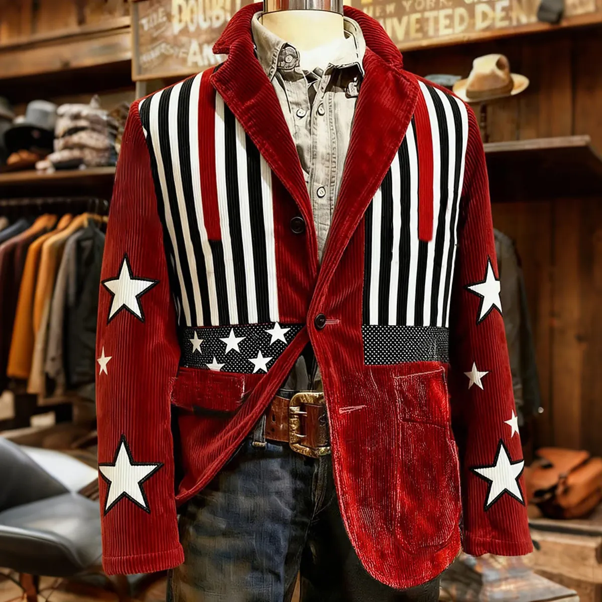 Men's Cologne Carnival Stripe Contrast Print Corduroy Casual Blazer elevenforest