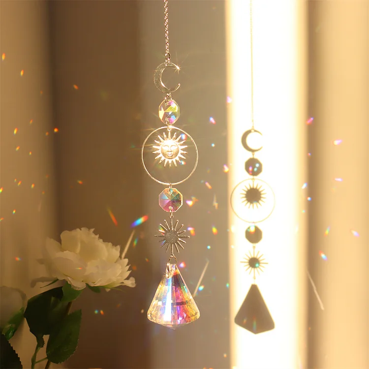 Wind Chime Crystal Light Catcher Ball Ornaments Round Frame Pendant (6)