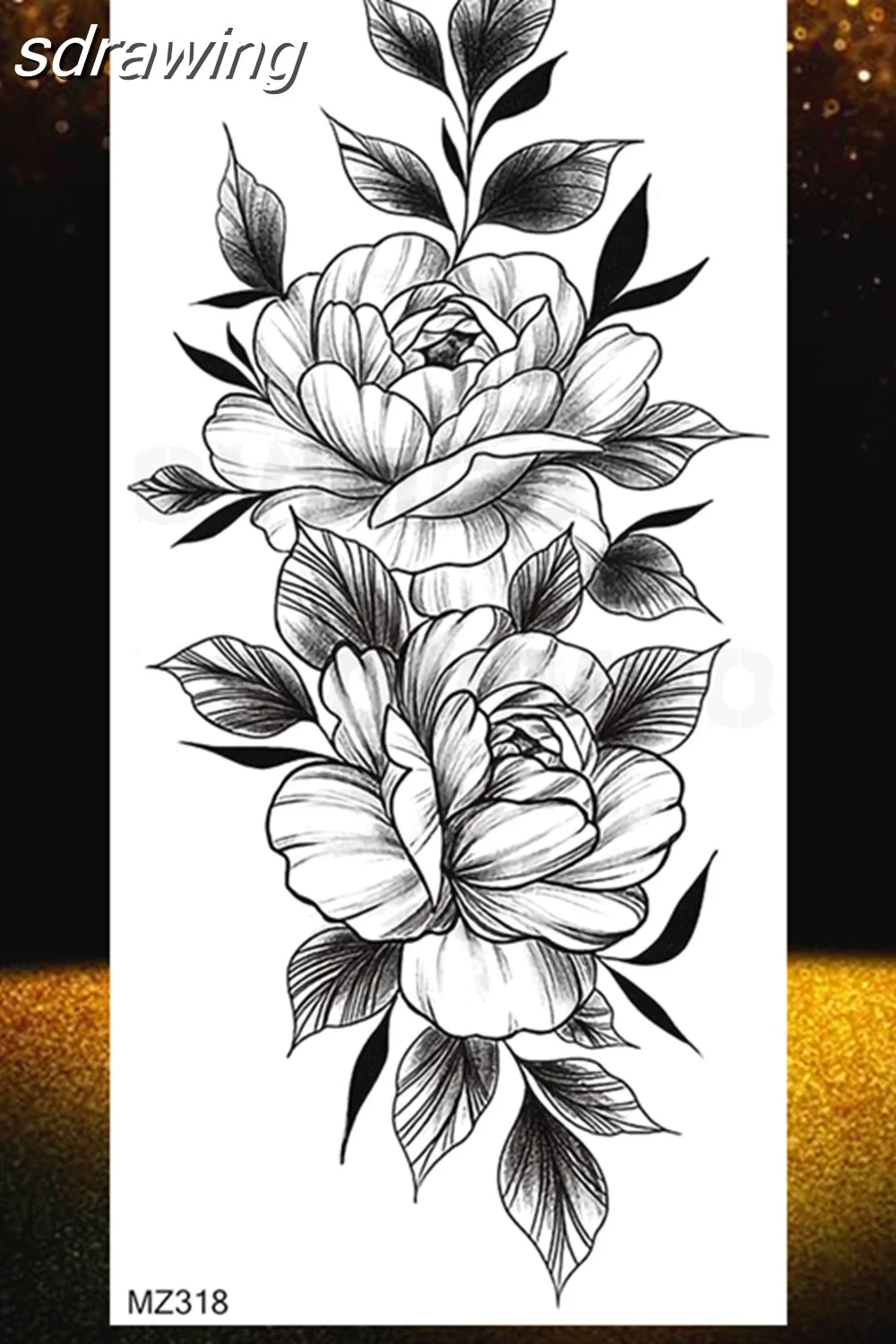  Black Rose Flower Temporary Tattoos Fake Waterproof Tatoo Body Art Arm Leg Floral Peony Bloosom Tattoo Stickers Makeup 928-0