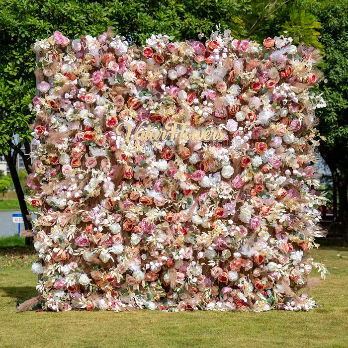Roll Up Fabric Artificial Flower Wall Wedding Backdrop, Floral Party Decor, Event Photography-VF-327-2