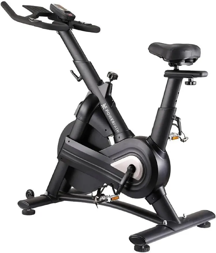 PowerPath - Bicicleta Est&aacute;tica para Spinning/Ejercicio en Casa, Disco de 13 kg, Magn&eacute;tica, Silenciosa con Monitor Electr&oacute;nico, 6 Funciones, RPM - Bici Fija para Gym en Casa, Color Negro, Ajustable