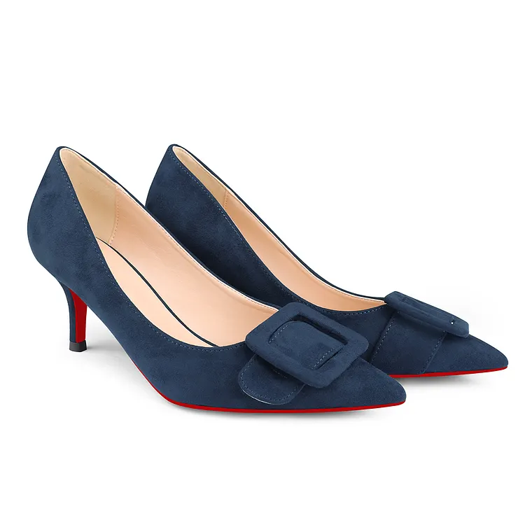 60mm Kitten Heels Red Bottom Pumps Daily Suede Square Buckle VOCOSI VOCOSI