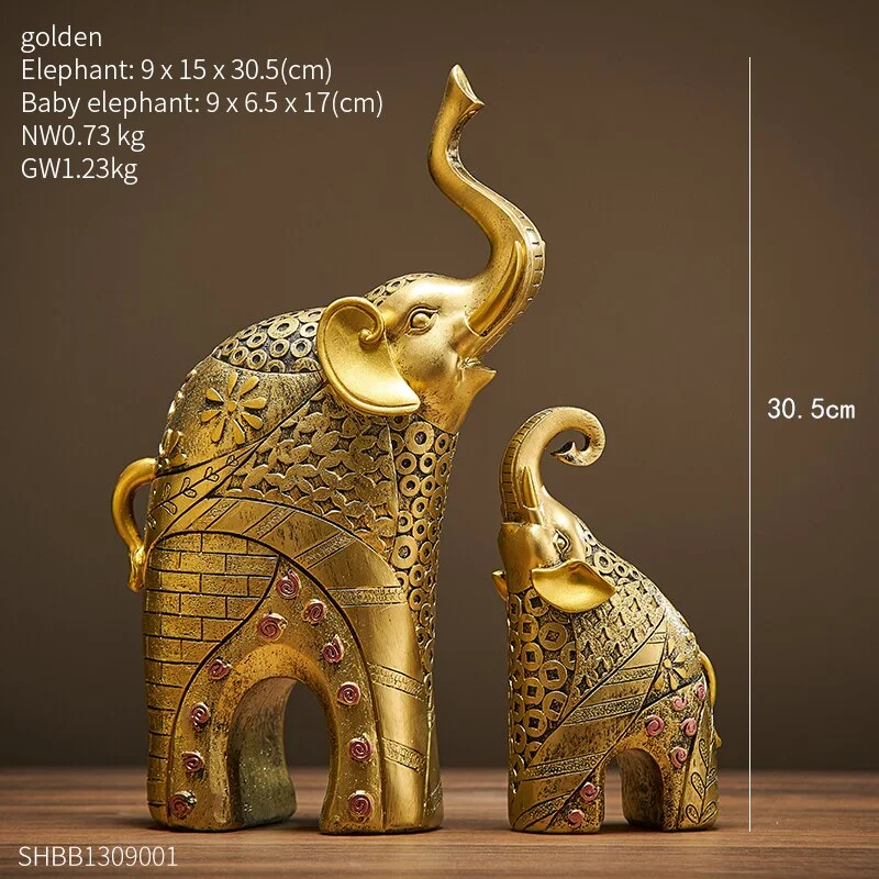Resin Gold Elephant Statue Home Decoration Accessories Modern Crafts For Sculpture Ornaments Living Room Abstract Sculpture