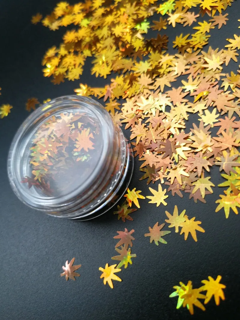 Gold Silver Glitter Nail Foil Sticker Adhesive Transfer Paillette Flake Full Cover Weed Leaf Decal Decor Decoration Manicure