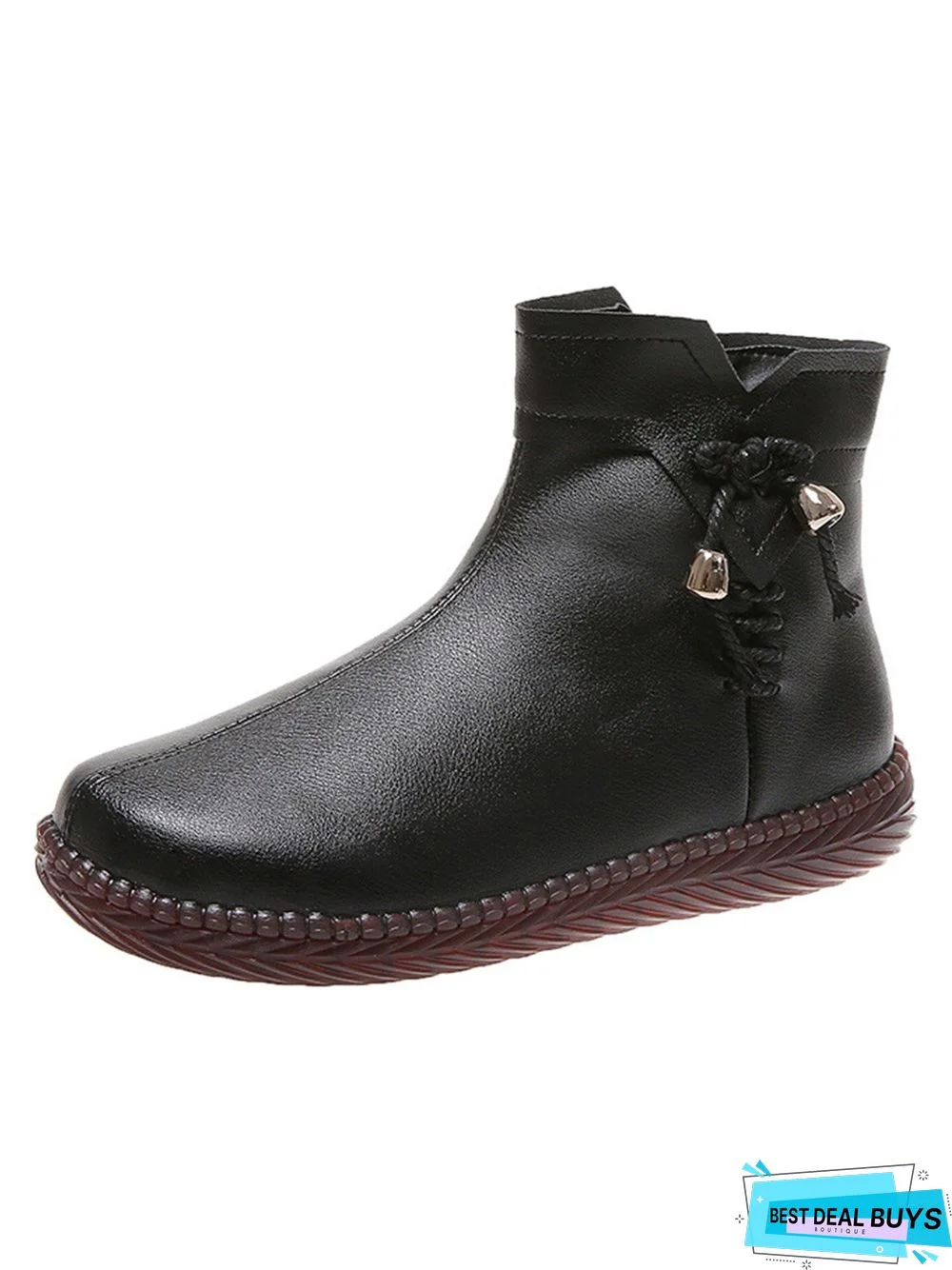 Women's Bow Faux Fur Lined Plain Boots with Zipper