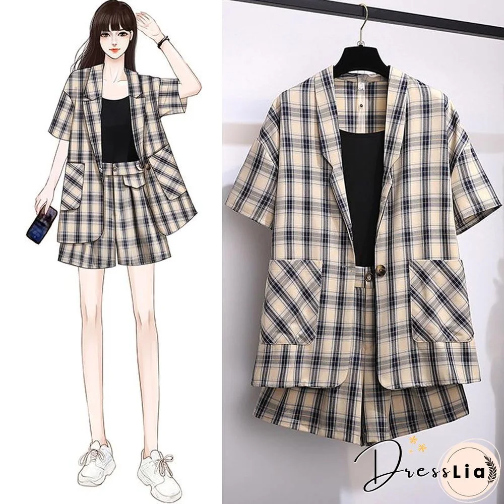 Fashion Plaid Blazer Three-Piece Set P11631