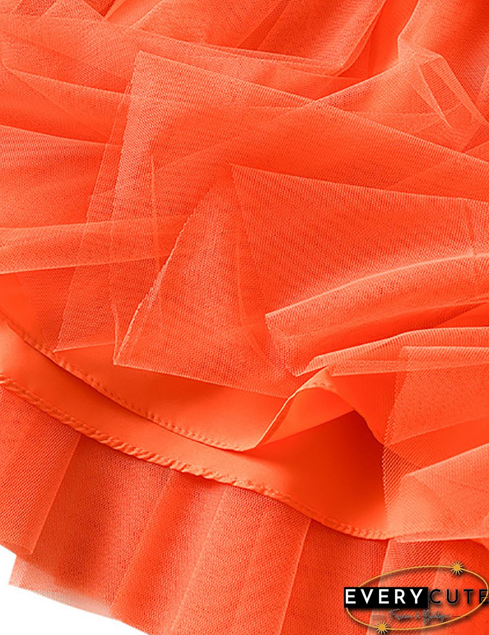 Orange Swing Pleated Mid-length Gauze Skirt