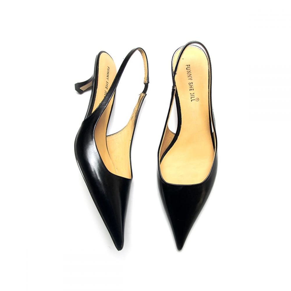 Genuine Leather Pointed Toe Kitten Heel Slingback Pumps Nicepairs