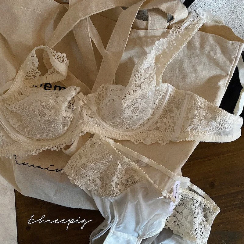 Wriufred Retro Three-dimensional embroidery lingerie panties set girl cotton love lace push up underwear bra set multi-types