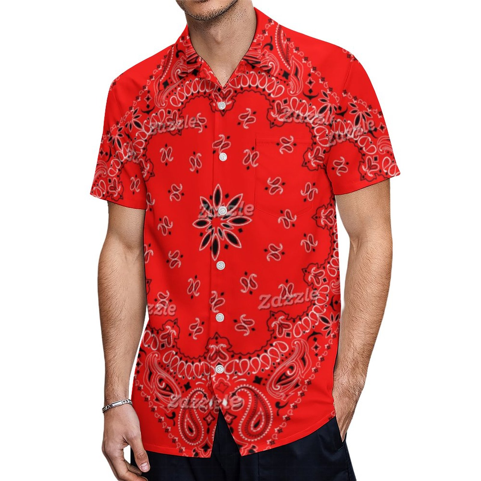 Red Bandana Hawaiian Shirt Mens Button Down Plus Size Tropical Hawaii Beach Shirts