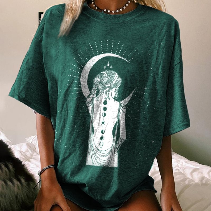   Beautiful Woman and Moon Printed Fashion Designer T-shirt - Neojana