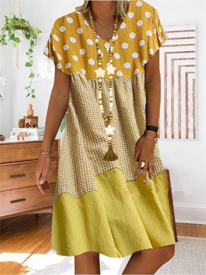 Women Boho Loose Dress Plus Size Dresses Point Print Summer Style Cotton Casual Dresses