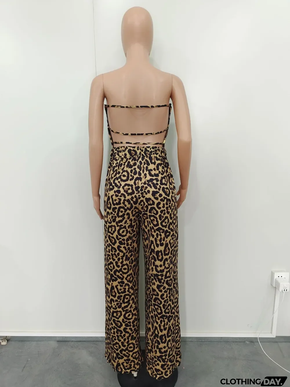 Leopard-print Patchwork wide-leg jumpsuit