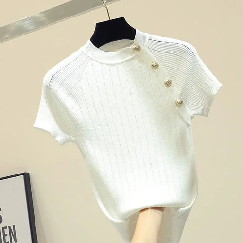 2021 Spring and Summer New Style Fashion Women Tops Slim INS Simple White shirt Ice Silk Short-Sleeved blouse Female 8783 50