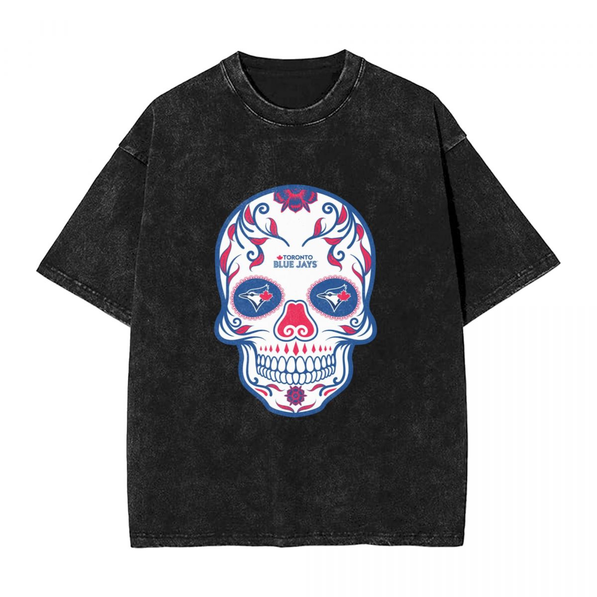 Toronto Blue Jays Skull Printed Vintage Men's Oversized T-Shirt
