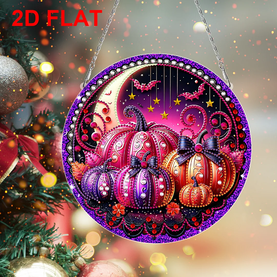 2D Flat DIY Pumpkin Diamond Art Pendant Double-Sided Diamond Painting Set