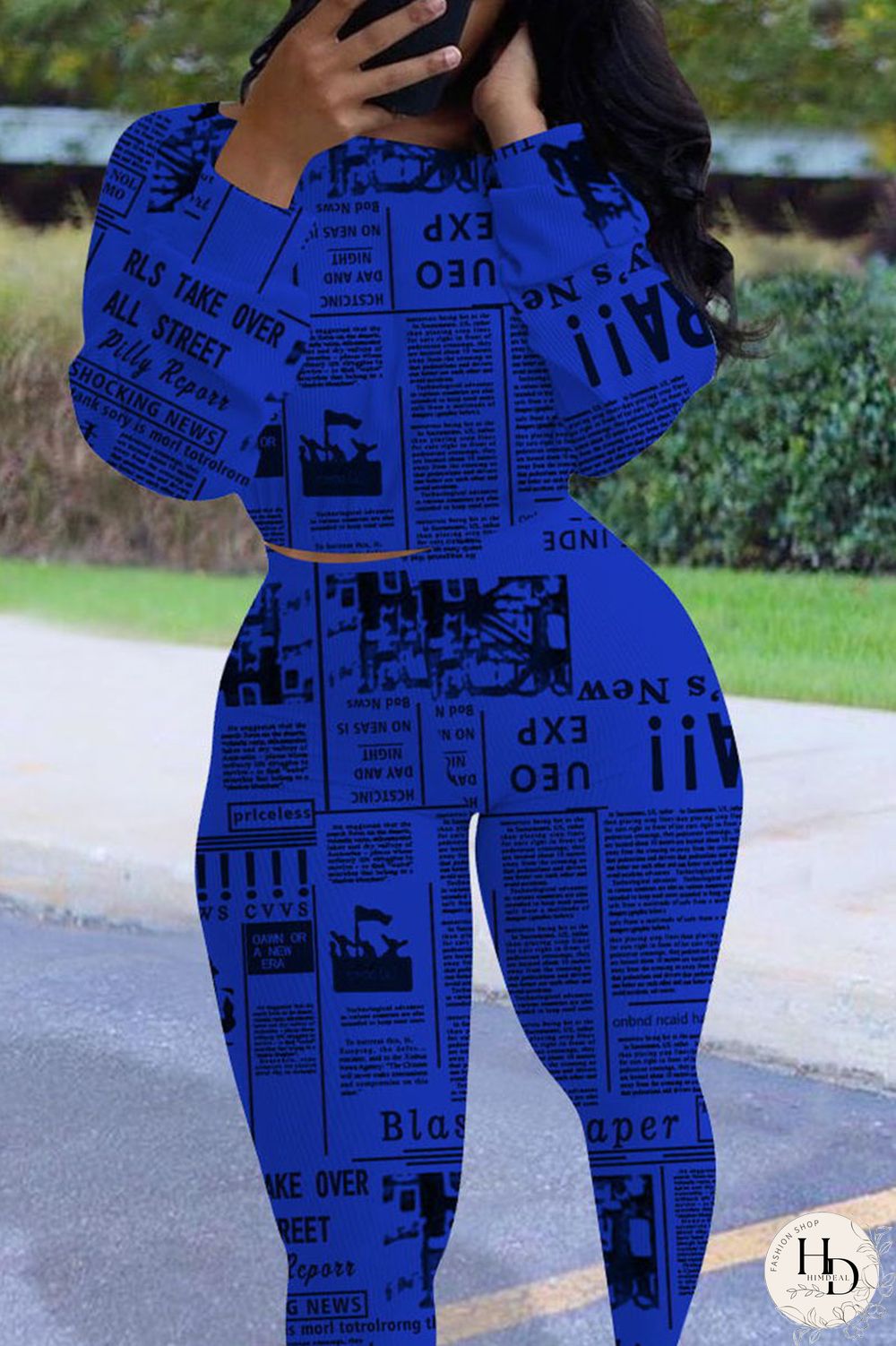 purple Casual Print Split Joint O Neck Long Sleeve Two Pieces