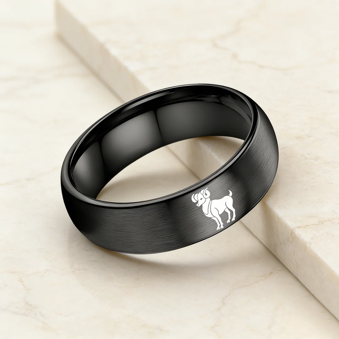 Men Women Aries Tungsten Carbide Rings Domed Top Black Tungsten Wedding Bands 4MM 6MM 8MM Width