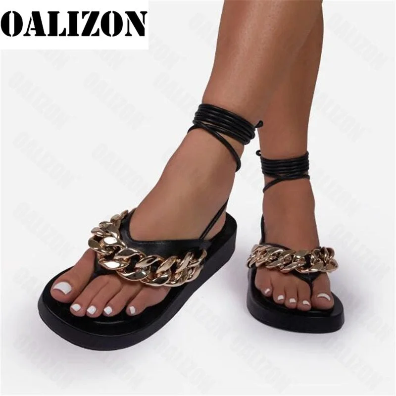 Women Fashion Flip Flops Sandals Shoes Women Flat Platform Lottie Chain Detail Chunky Sole Casual Gladiator Buckle Sandals Shoes