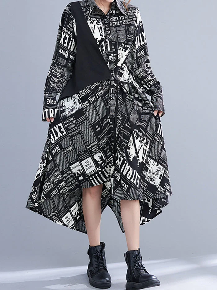 Fashion Print Panel Shirt Dress